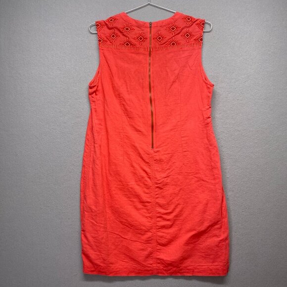 J Crew Dress Womens Small Orange Linen Blend Sleeveless Embroidered Casual - Picture 9 of 13